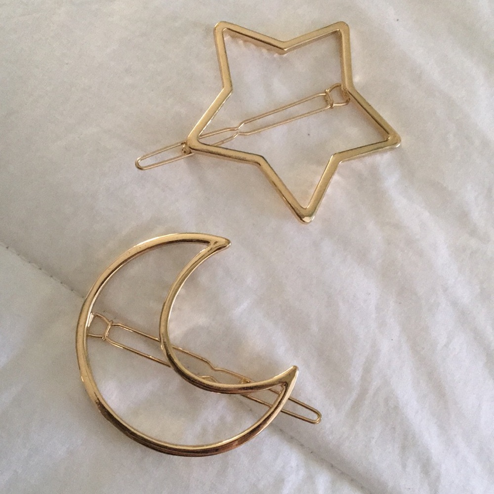 Moon and Star Gold Hair Barrettes